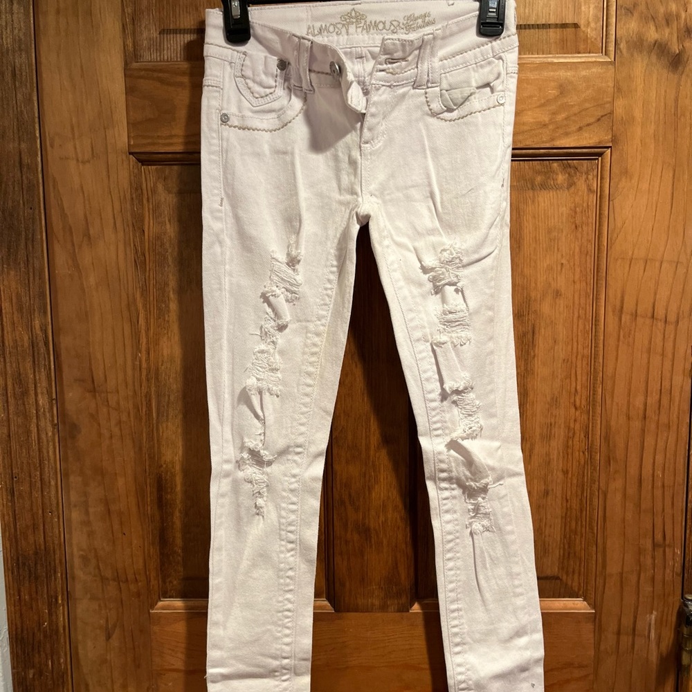 Almost Famous White Distressed Skinny Jeans